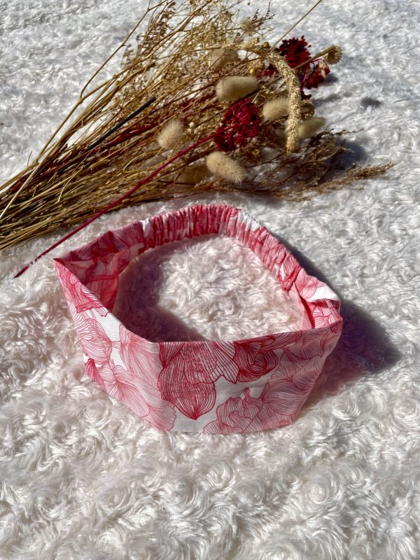 bandeau cheveux été fleuri rose